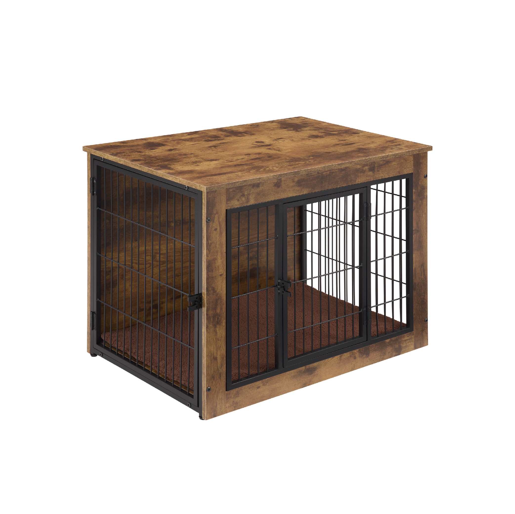 Dog Crate Furniture With Cushion, Wooden Dog Kennel Furniture, Heavy Duty Dog Cage, 40" Dog Kennel With Double Doors, Dog Crates For Large Dogs, Rustic Brown, L_voghion.com